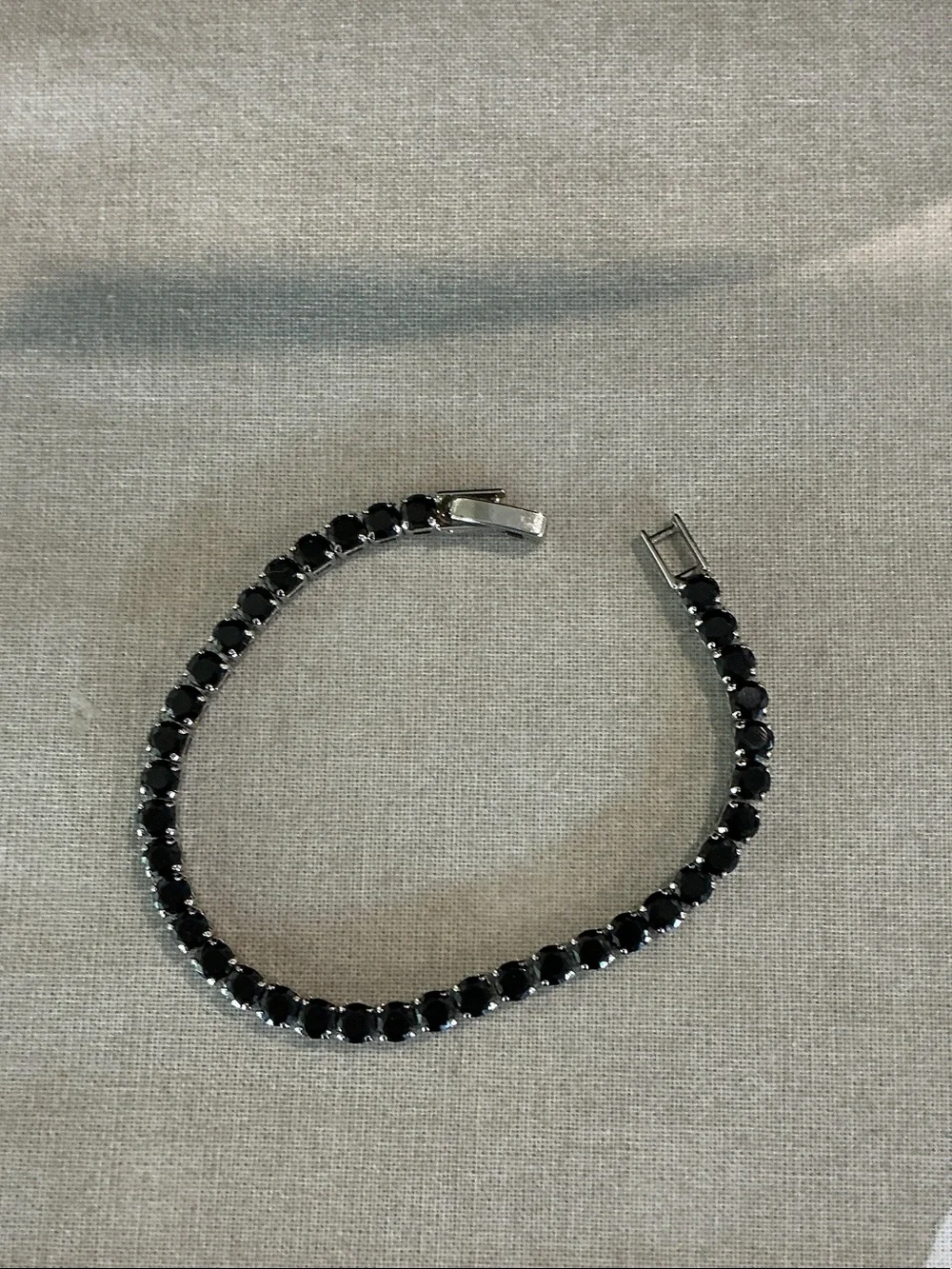 Black Crystal Style Stone Tennis Bracelet - Polished Silver Tone